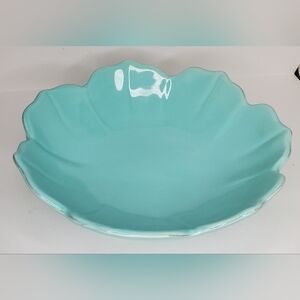Vintage FARVAL Aqua Blue Ceramic Scalloped Bowl - 9.5", Portugal
